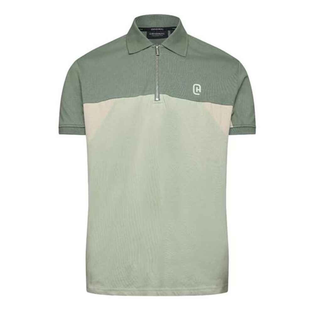 C.P. Company Mens Colour Block Half Zip Regular Polo Shirt / Light Olive